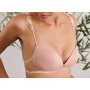 $305 La Perla Push Up Bra Removable Pads Size 34D Floral Lace Color Sand NWT